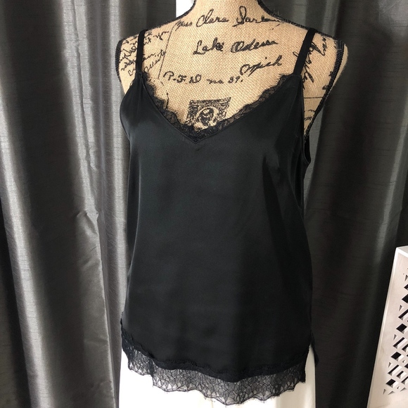 White House Black Market Tops - White House Black Market Black Silk Lace Trim Cami